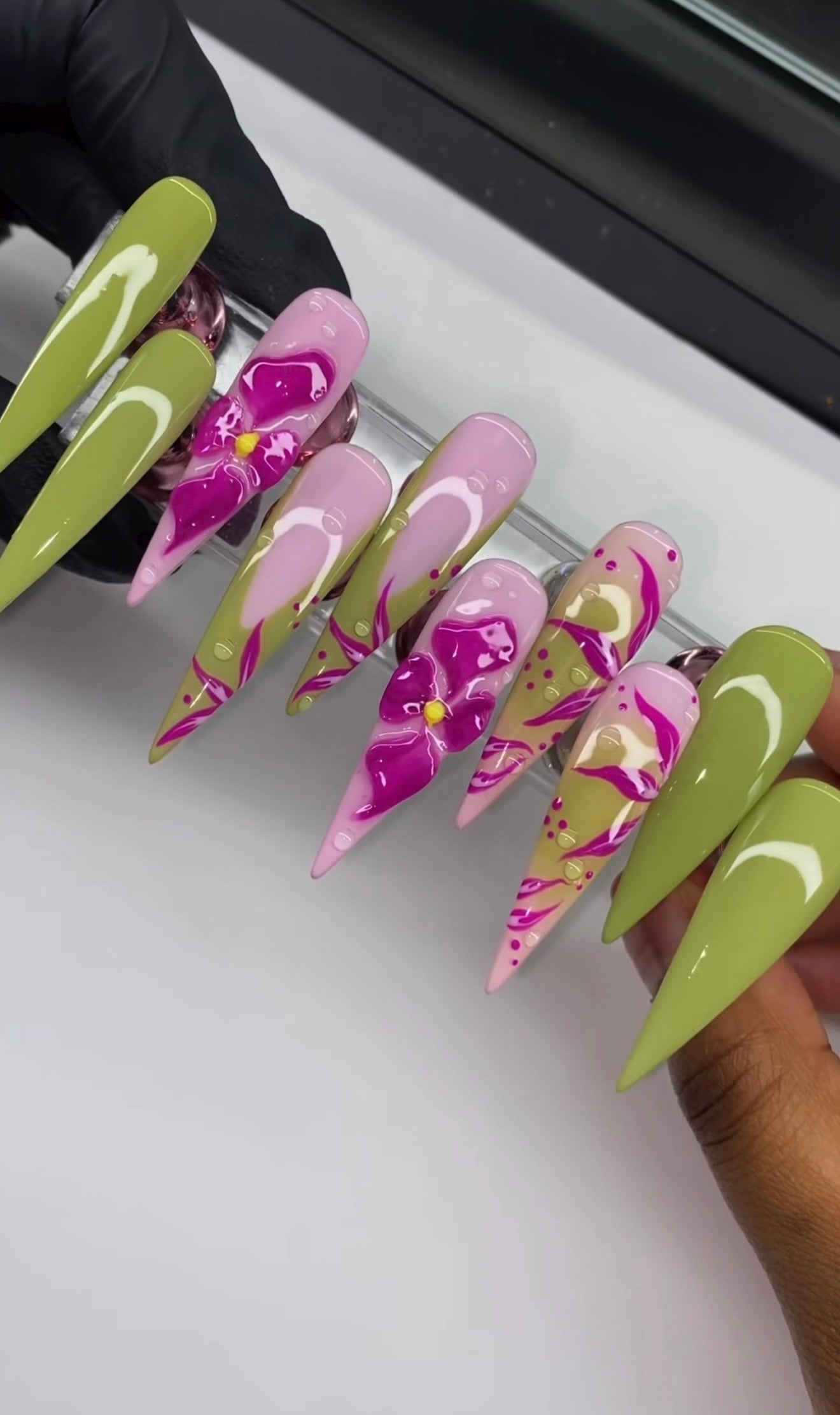 Olive stiletto 3d flower