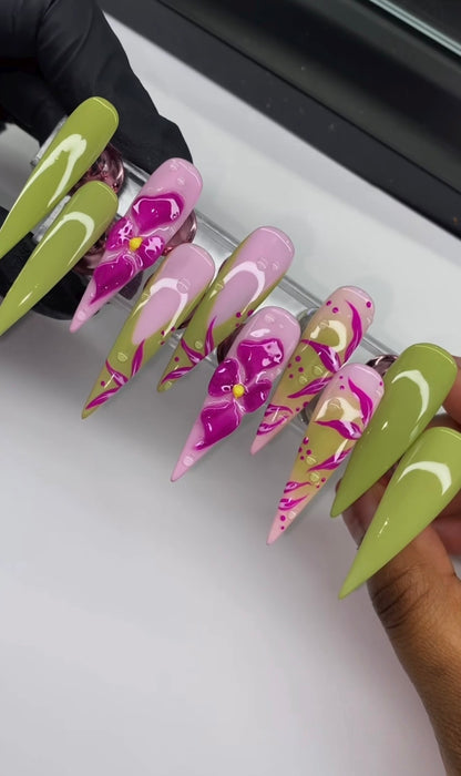 Olive stiletto 3d flower