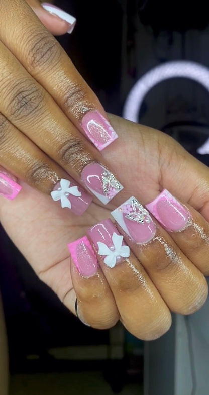pink and white french (3d butterfly)