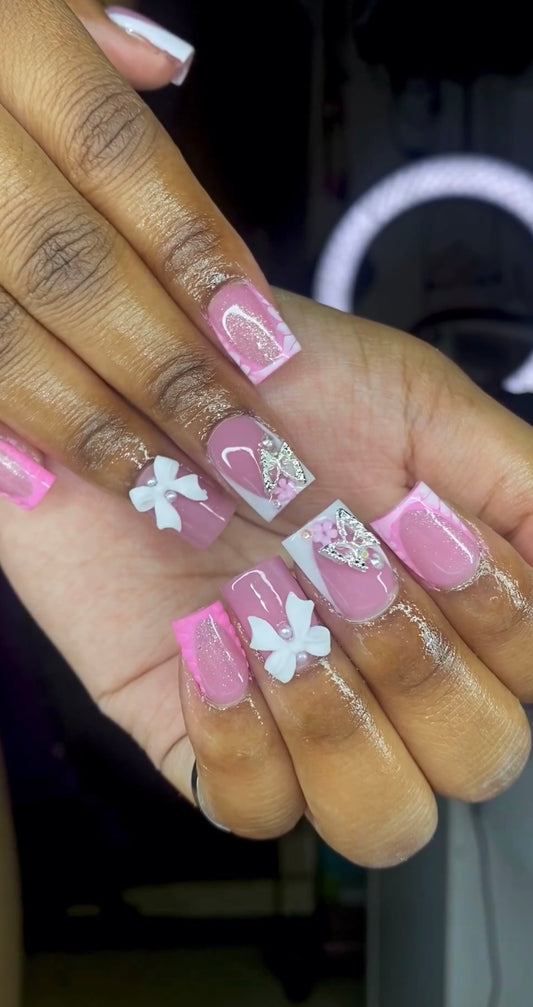 pink and white french (3d butterfly)