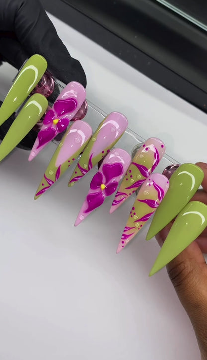 Olive stiletto 3d flower